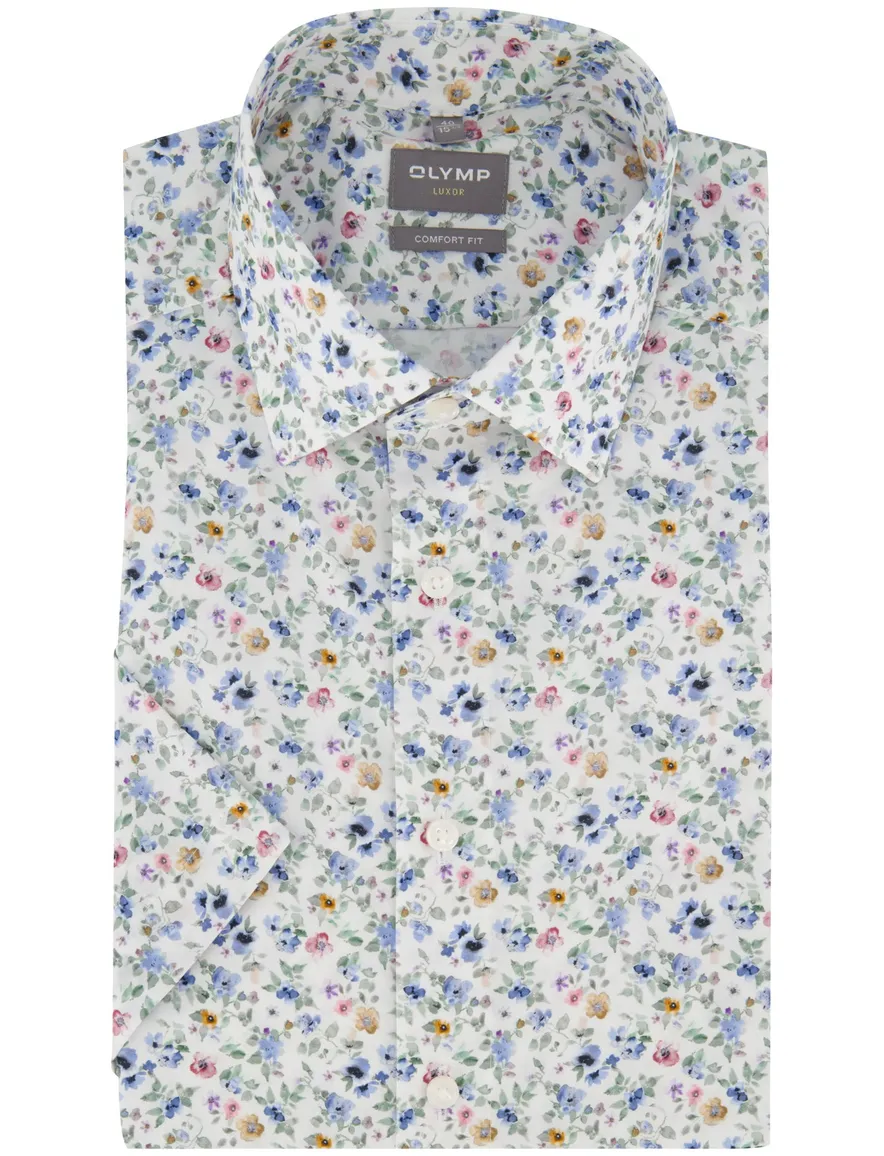 Olymp Luxor Comfort Fit wit overhemd strijkvrij bloemen print