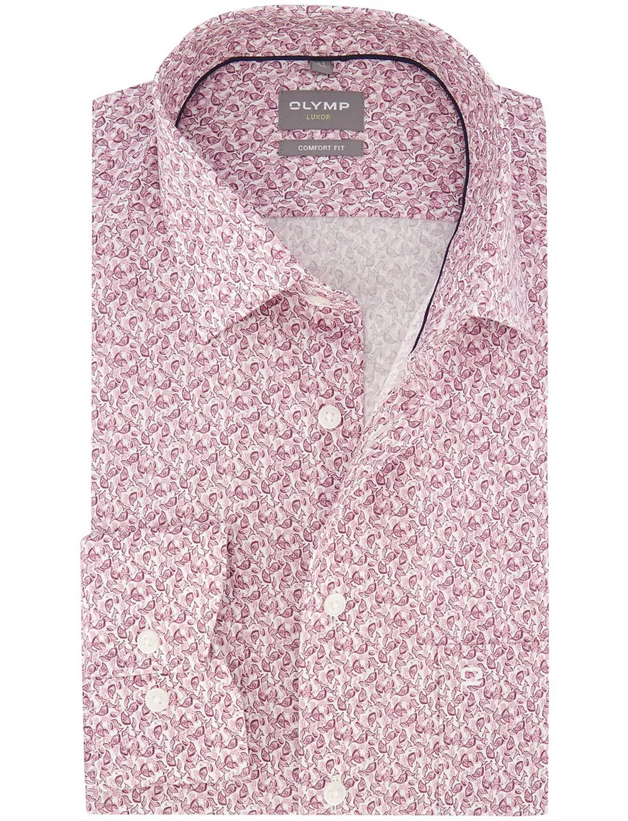 Olymp overhemd roze print Comfort Fit Luxor