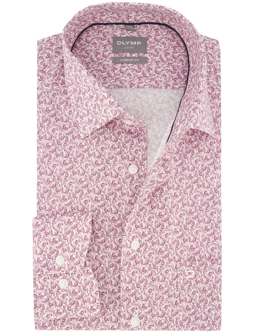Overhemd OLYMP wit roze print Comfort Fit