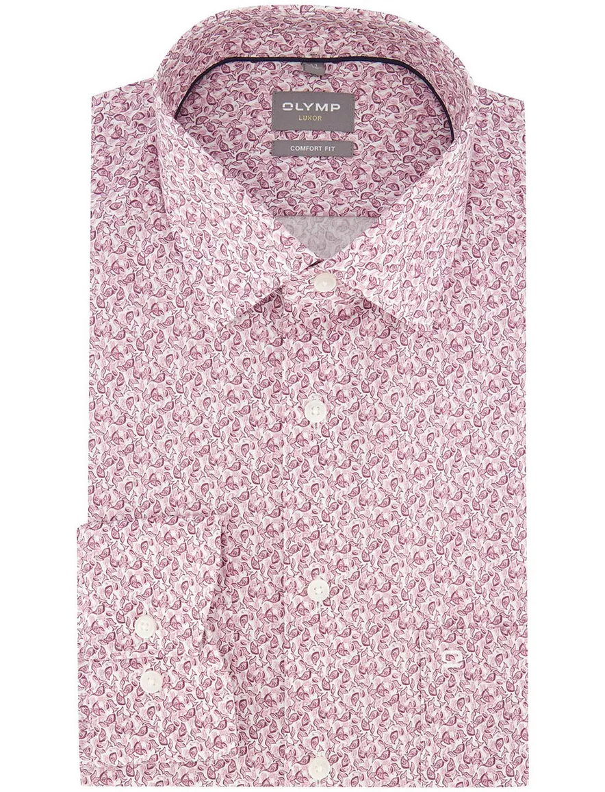 Olymp overhemd roze print Comfort Fit Luxor