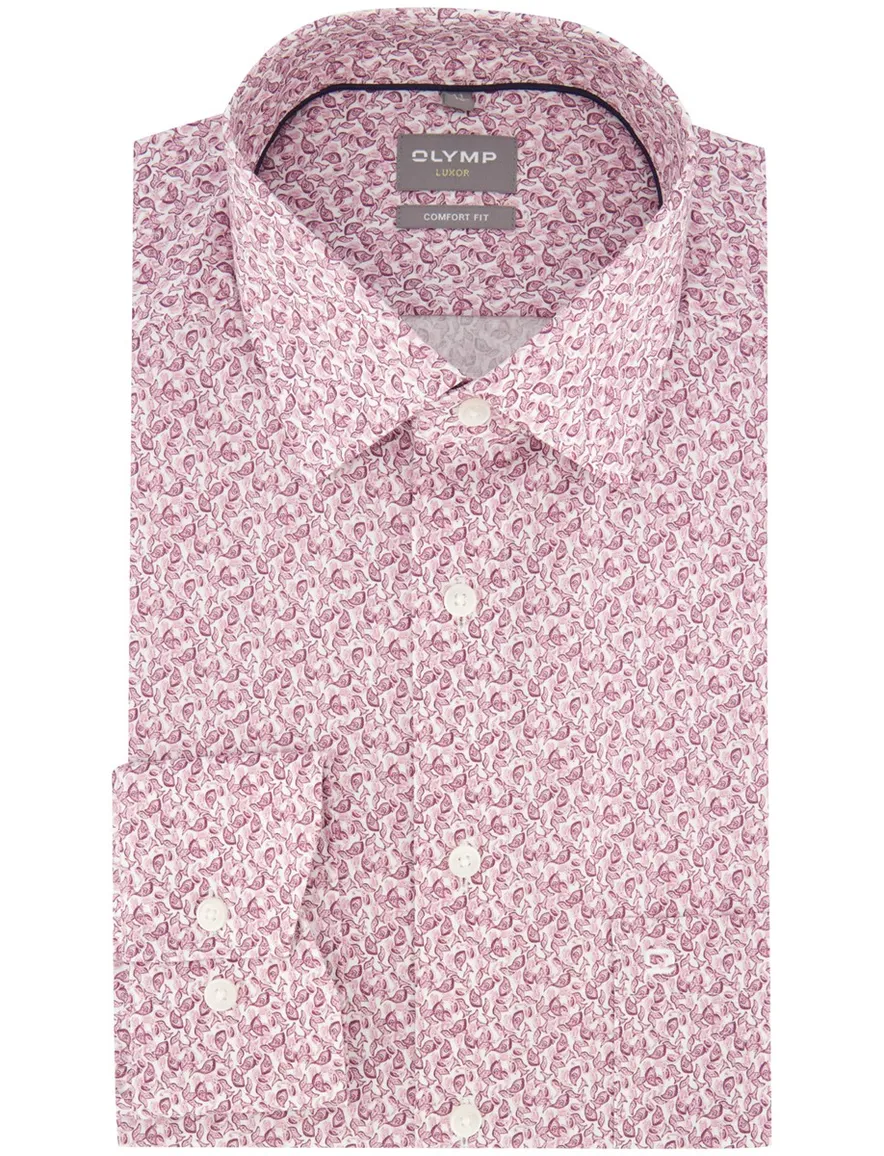 Overhemd OLYMP wit roze print Comfort Fit