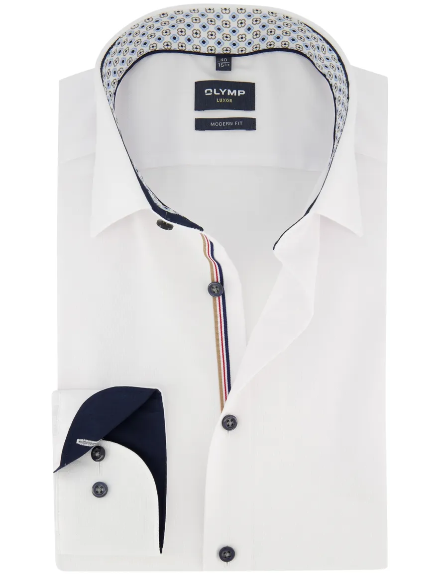 OLYMP Modern Fit overhemd wit strijkvrij mouwlengte 7