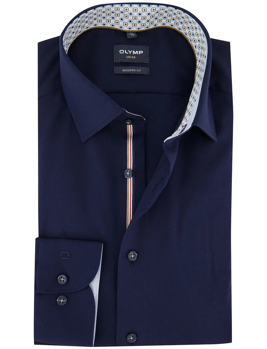 OLYMP Modern Fit overhemd donkerblauw mouwlengte 7