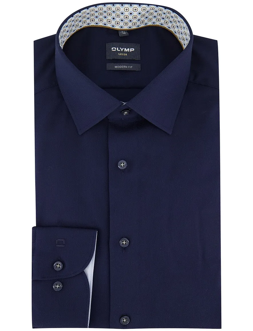 OLYMP Modern Fit overhemd donkerblauw mouwlengte 7
