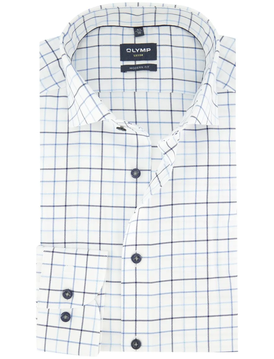 Overhemd OLYMP Modern Fit wit met blauwe ruit