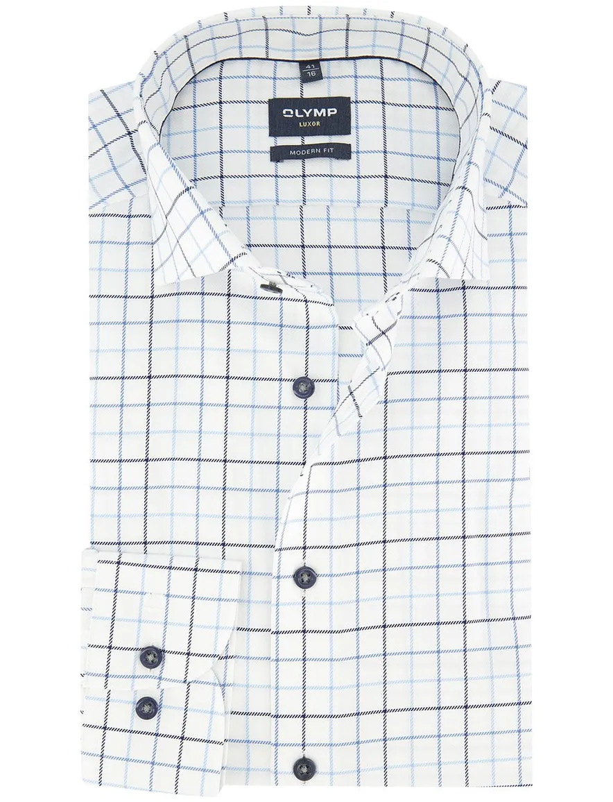 Overhemd OLYMP Modern Fit wit met blauwe ruit
