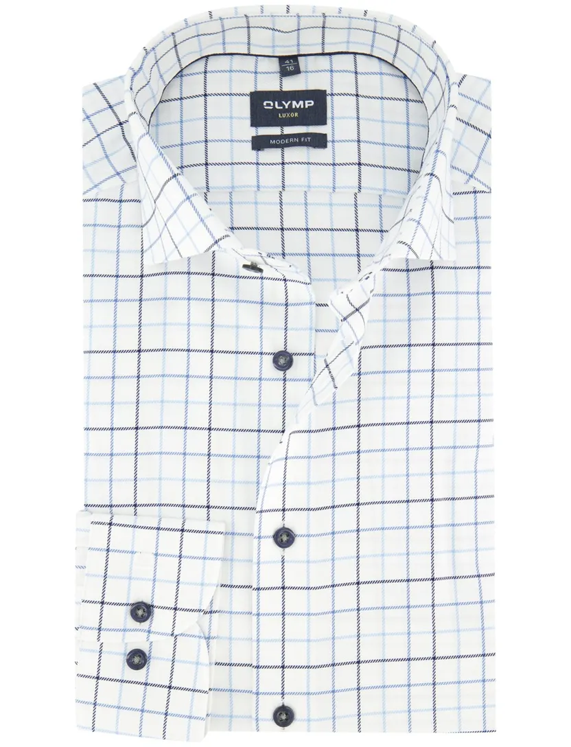 Wit overhemd OLYMP Modern Fit blauwe ruit