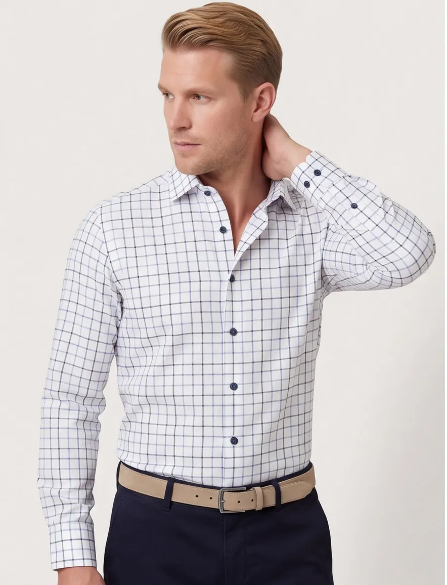 Overhemd OLYMP Modern Fit wit met blauwe ruit