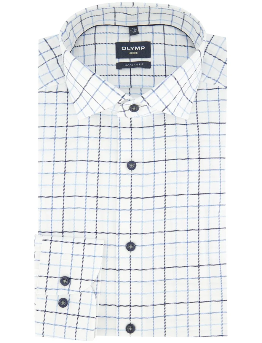 Overhemd OLYMP Modern Fit wit met blauwe ruit