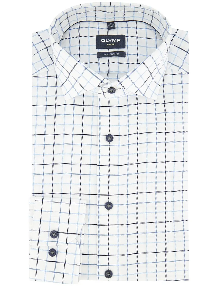 Overhemd OLYMP Modern Fit wit met blauwe ruit