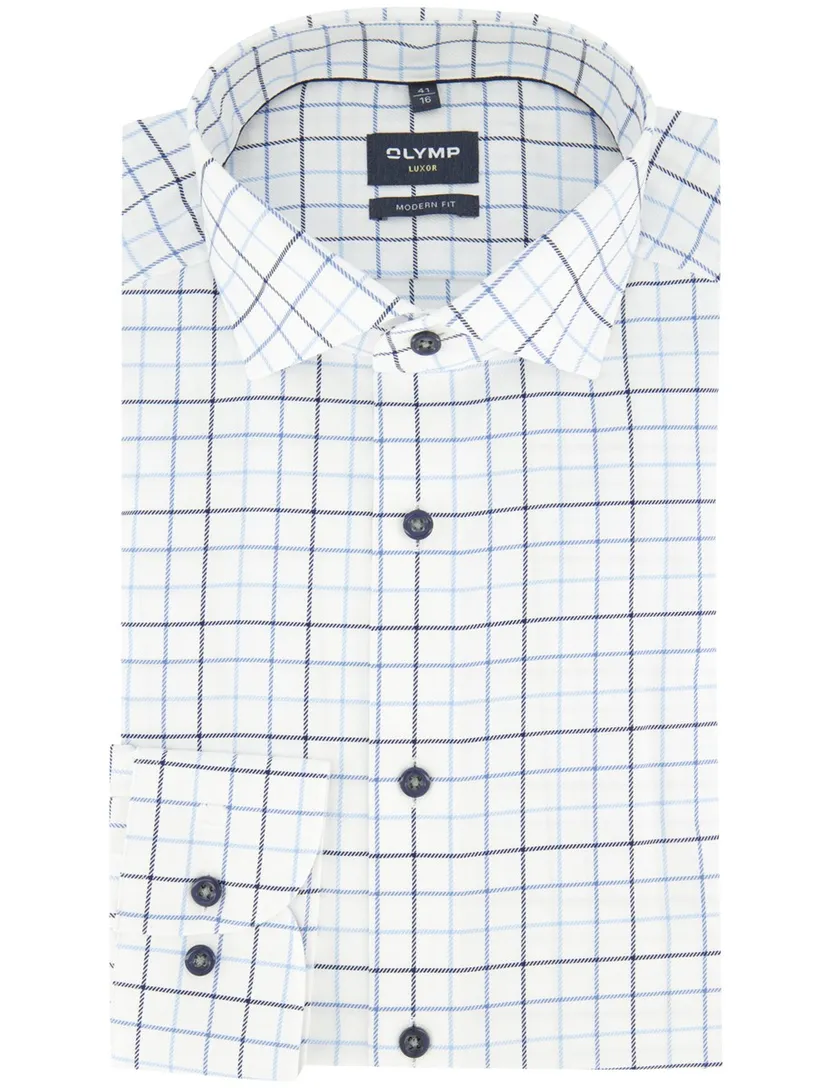 Wit overhemd OLYMP Modern Fit blauwe ruit