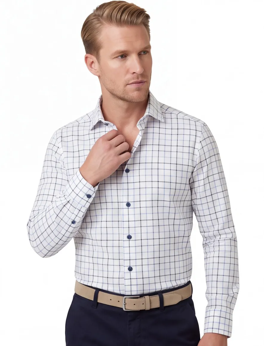 Overhemd OLYMP Modern Fit wit met blauwe ruit