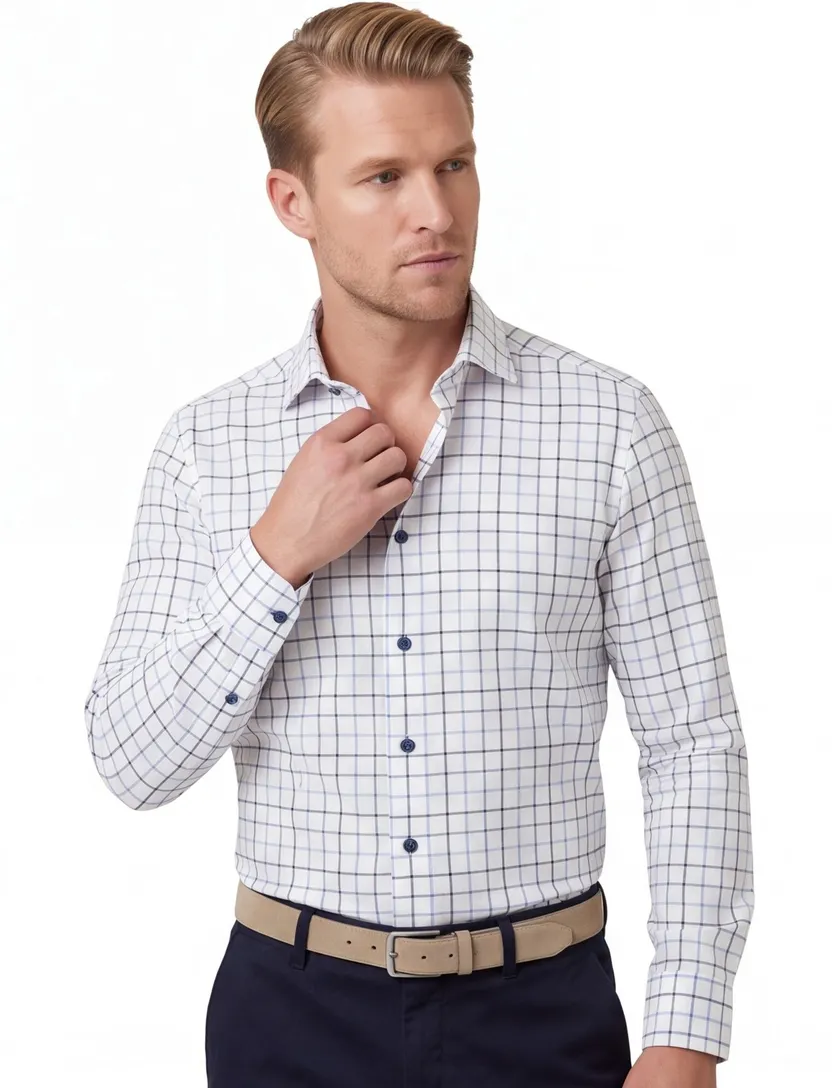Wit overhemd OLYMP Modern Fit blauwe ruit