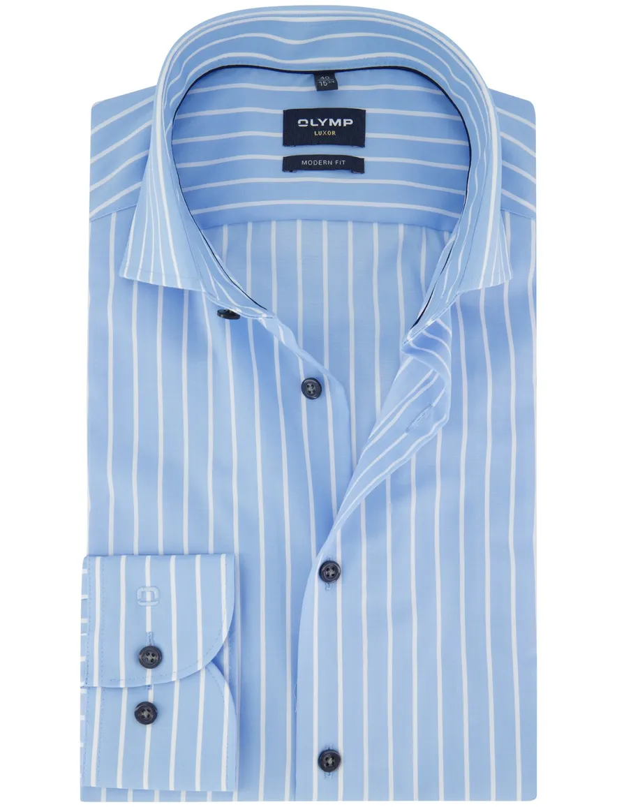 OLYMP Modern Fit overhemd blauw strijkvrij mouwlengte 7