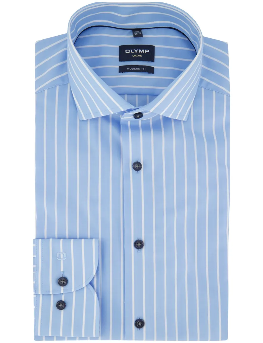 Blauw gestreept overhemd Olymp Luxor Modern fit mouwlengte 7