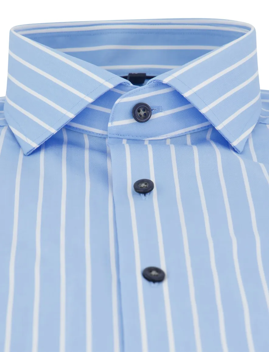 Blauw gestreept overhemd Olymp Luxor Modern fit mouwlengte 7