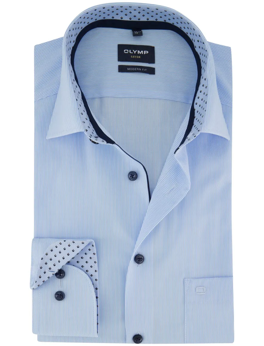 OLYMP Modern Fit overhemd blauw strijkvrij mouwlengte 7
