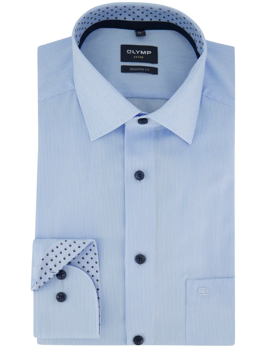 OLYMP Modern Fit overhemd blauw strijkvrij mouwlengte 7