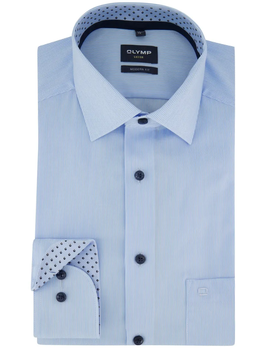 Olymp overhemd blauw gestreept normale fit mouwlengte 7
