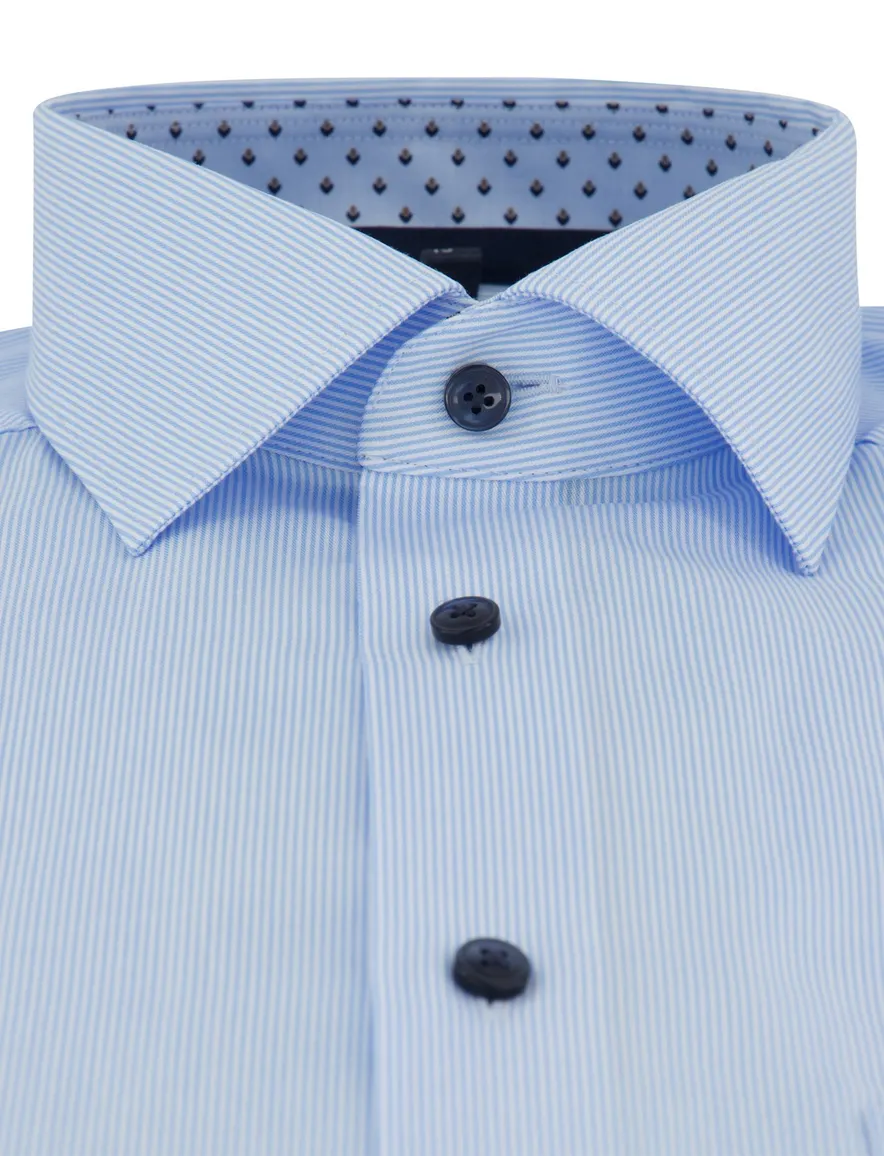 OLYMP Modern Fit overhemd blauw strijkvrij mouwlengte 7
