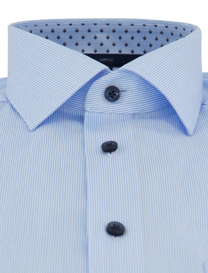 Olymp overhemd blauw gestreept normale fit mouwlengte 7