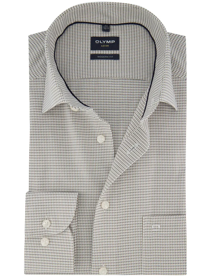 Olymp Modern Fit overhem bruin blauw patroon