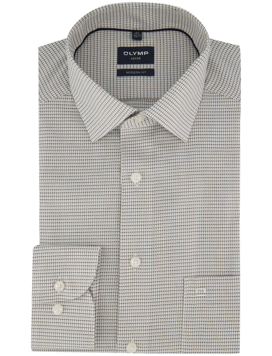Olymp Modern Fit overhem bruin blauw patroon