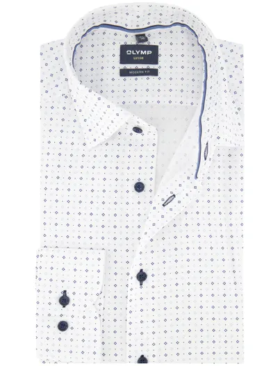Olymp Overhemd OLYMP Modern Fit wit met blauwe print