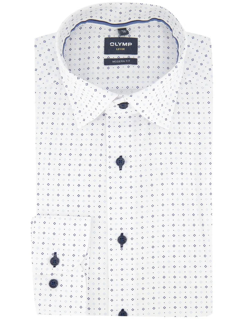 Wit OLYMP overhemd Modern Fit met blauwe print