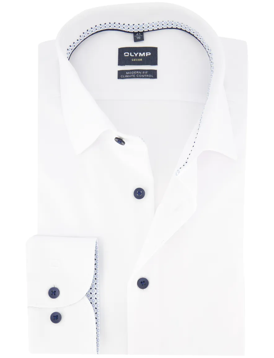 Overhemd OLYMP Modern Fit wit effen mouwlengte 7 strijkvrij