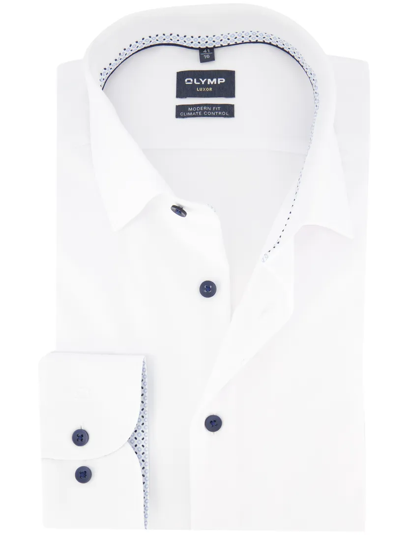 Wit effen overhemd OLYMP Modern Fit mouwlengte 7 strijkvrij