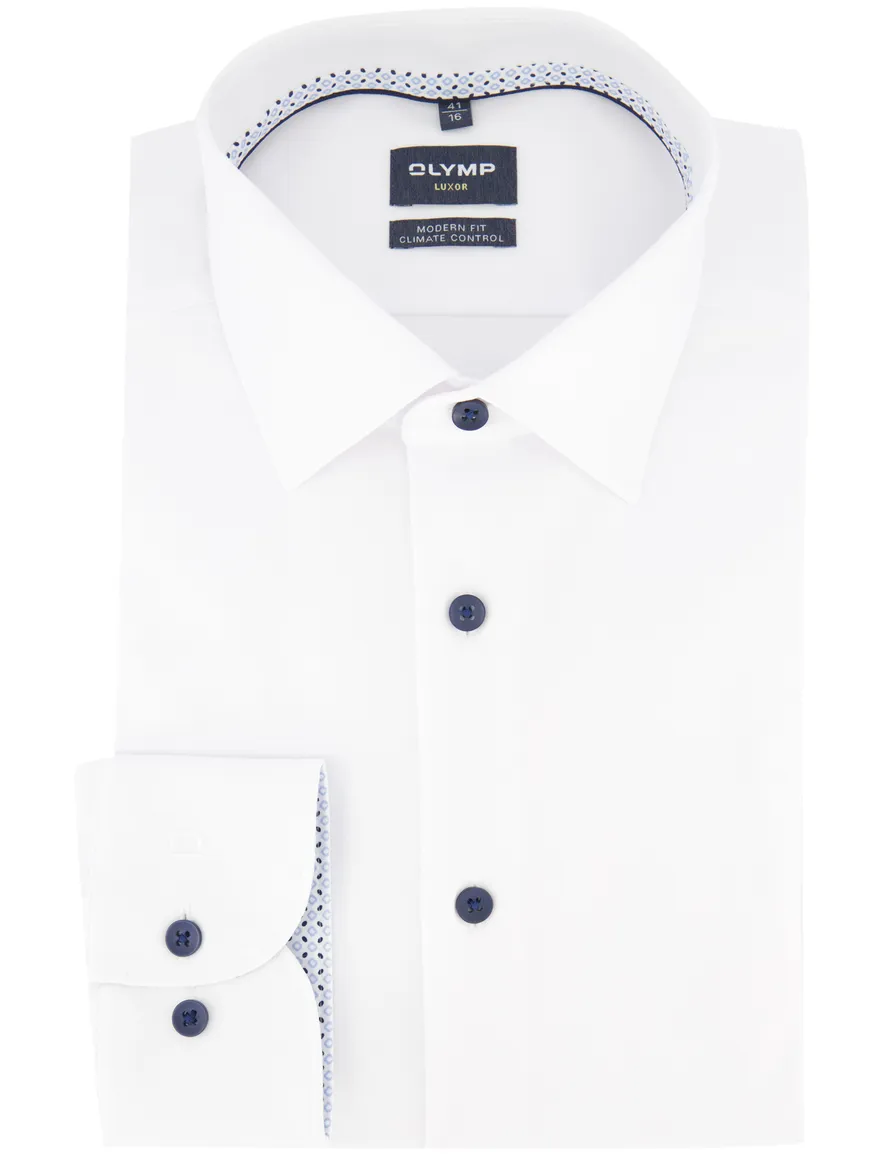 Overhemd OLYMP Modern Fit wit effen mouwlengte 7 strijkvrij