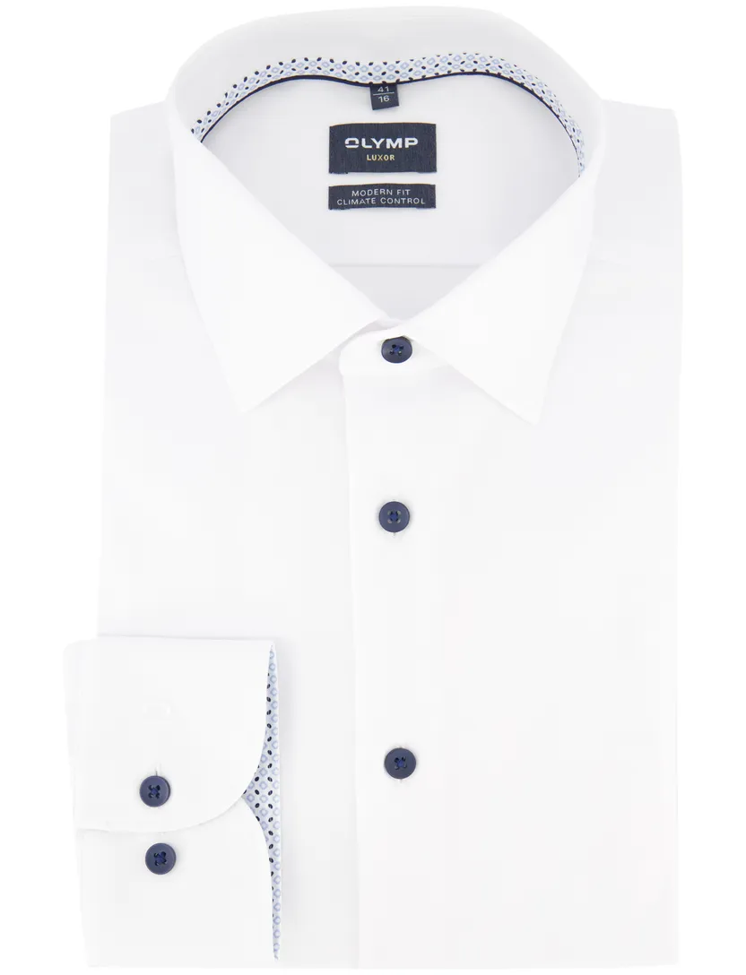 Wit effen overhemd OLYMP Modern Fit mouwlengte 7 strijkvrij