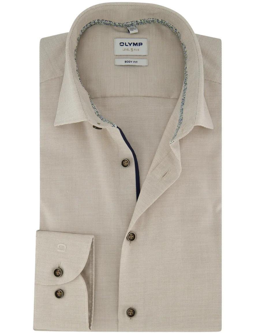 OLYMP Body Fit overhemd beige mouwlengte 7