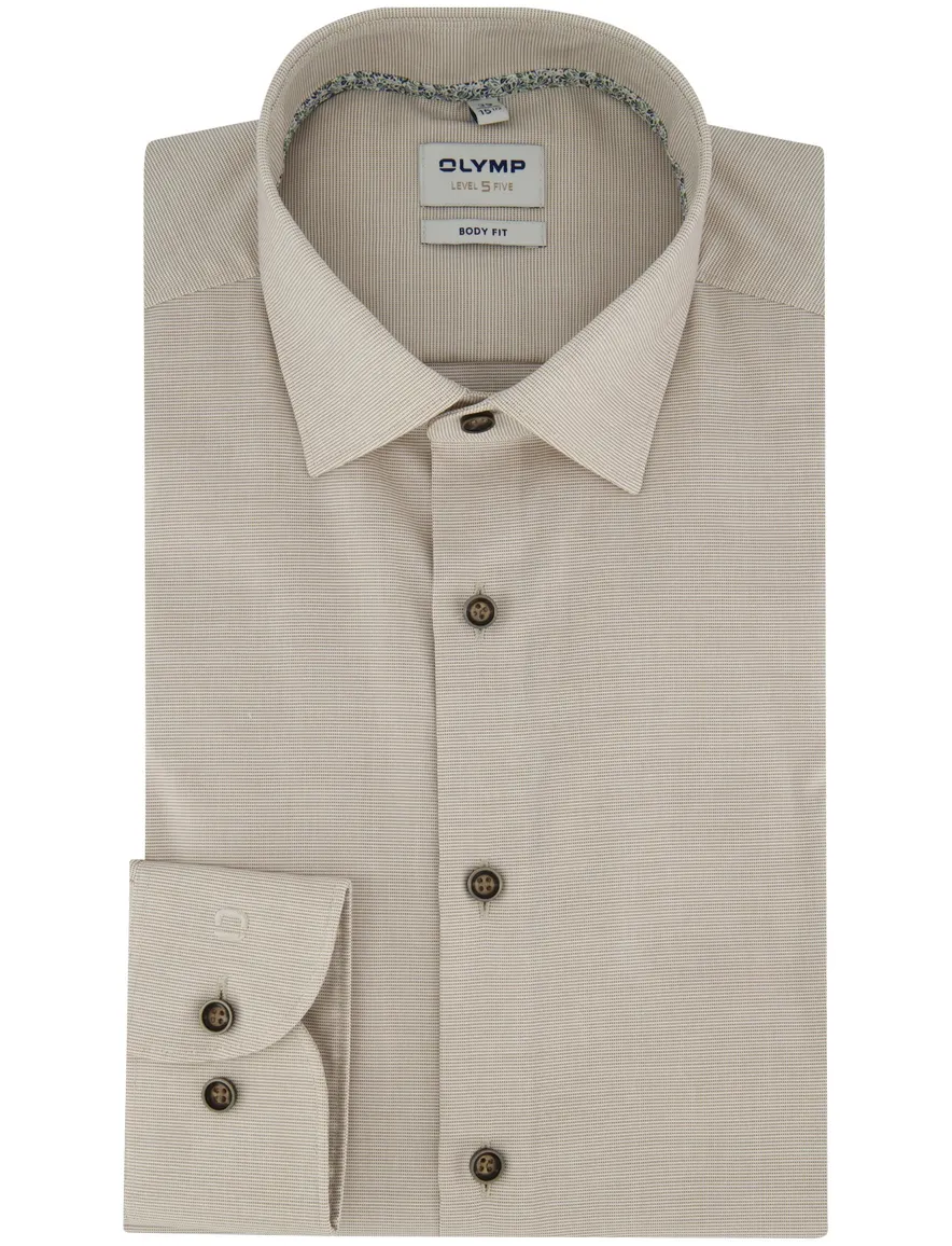 OLYMP Body Fit overhemd beige mouwlengte 7