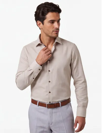 Olymp OLYMP Level 5 beige shirt Body Fit met contrast knoop