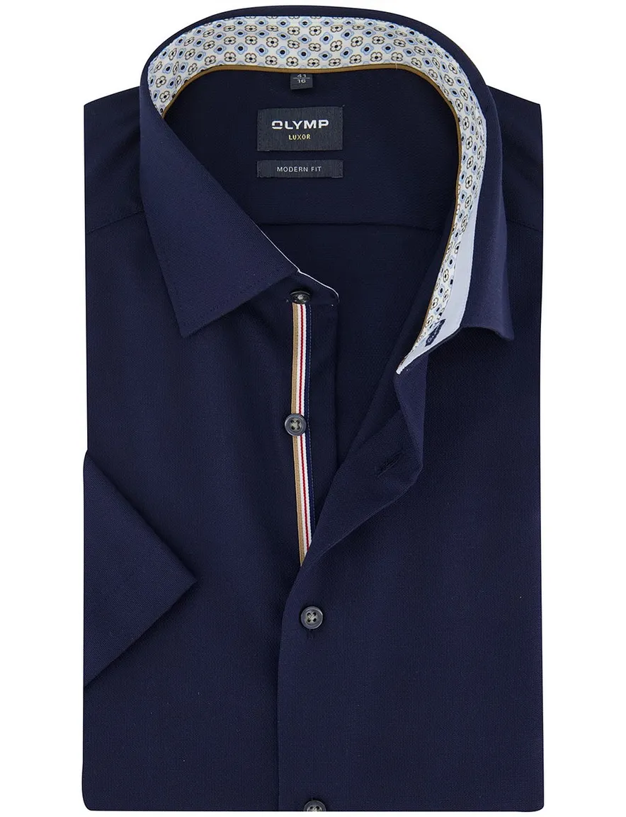 OLYMP Modern Fit overhemd donkerblauw korte mouw