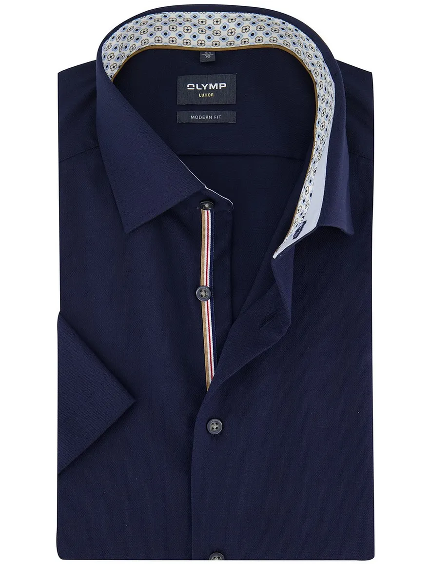 OLYMP Modern Fit overhemd donkerblauw korte mouw