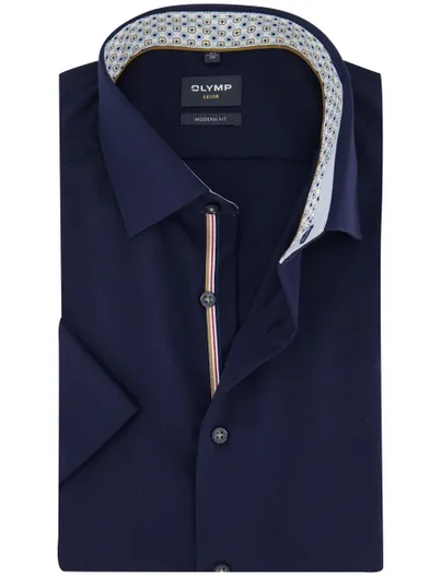 Olymp Overhemd OLYMP Modern Fit korte mouw donkerblauw strijkvrij