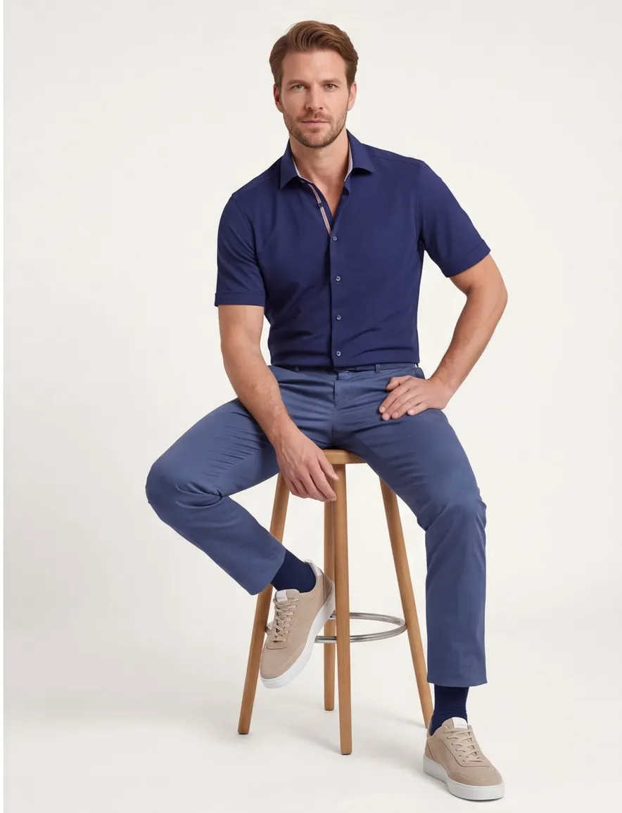 OLYMP Modern Fit overhemd donkerblauw korte mouw