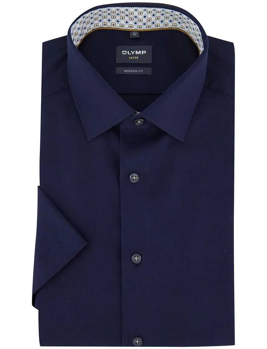 OLYMP Modern Fit overhemd donkerblauw korte mouw