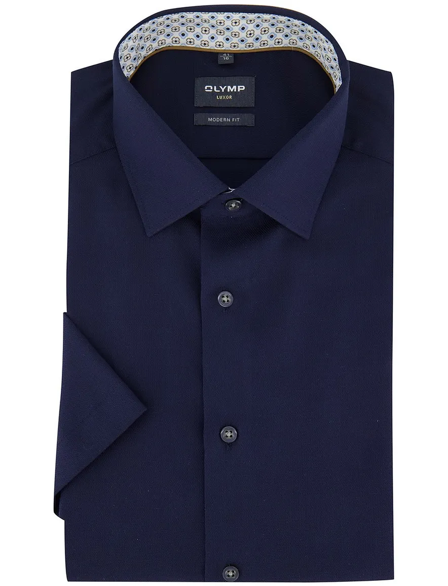 OLYMP Modern Fit overhemd donkerblauw korte mouw