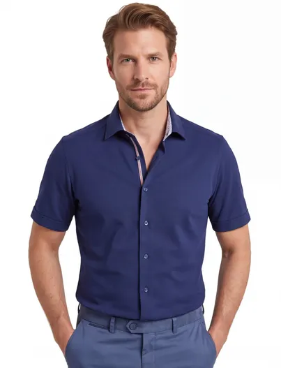 Olymp Donkerblauw overhemd OLYMP Modern Fit strijkvrij korte mouw