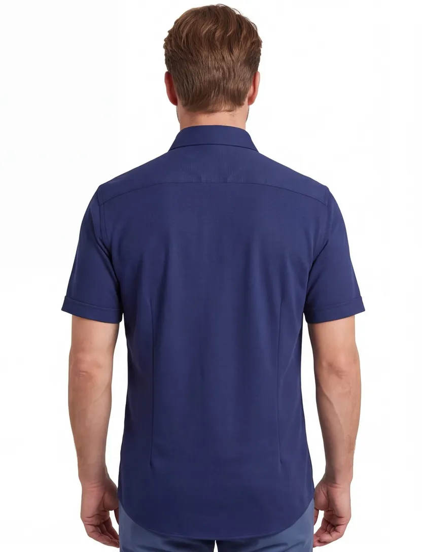 Donkerblauw overhemd OLYMP Modern Fit strijkvrij korte mouw