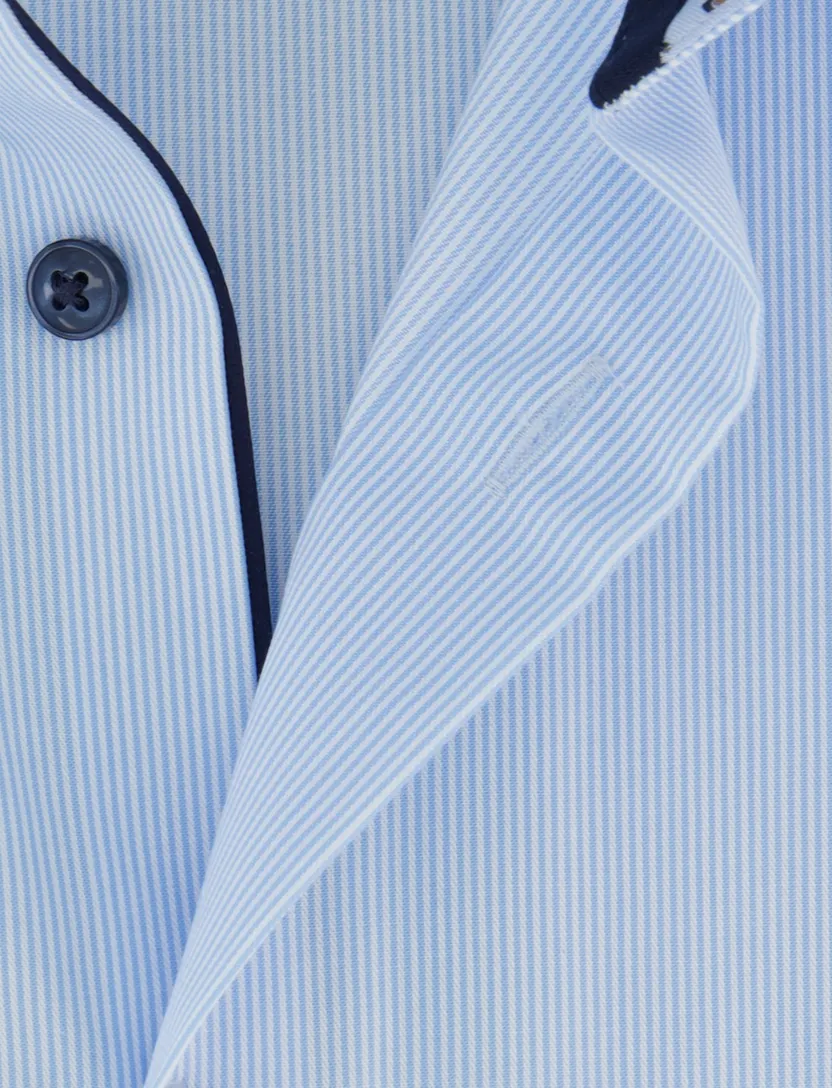 Overhemd Olymp blauw streepjes korte mouw strijkvrij normale fit