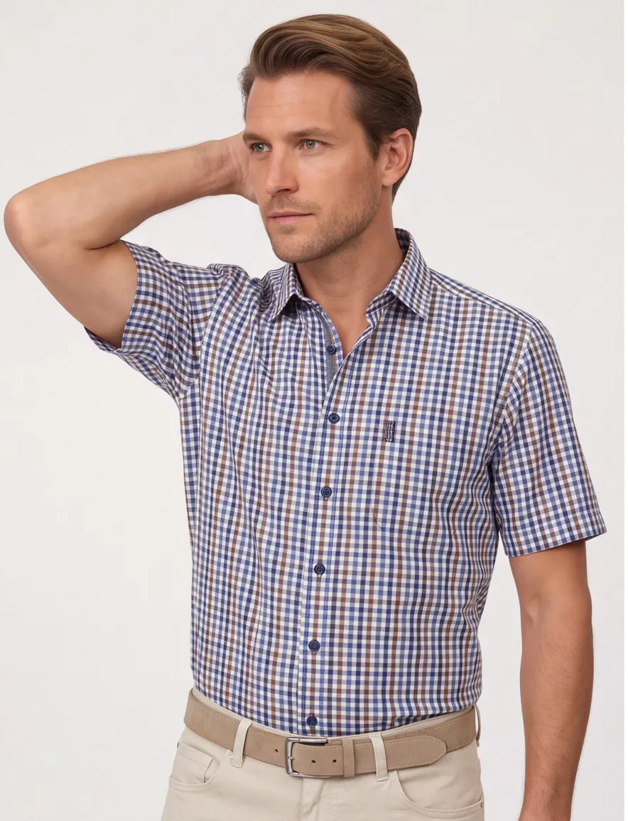 Casa Moda Casual Fit overhemd blauw met ruit