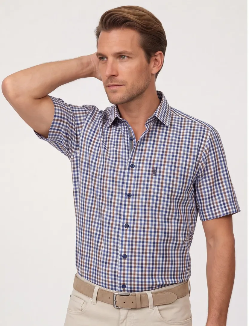 Overhemd Casa Moda Casual Fit geruit blauw