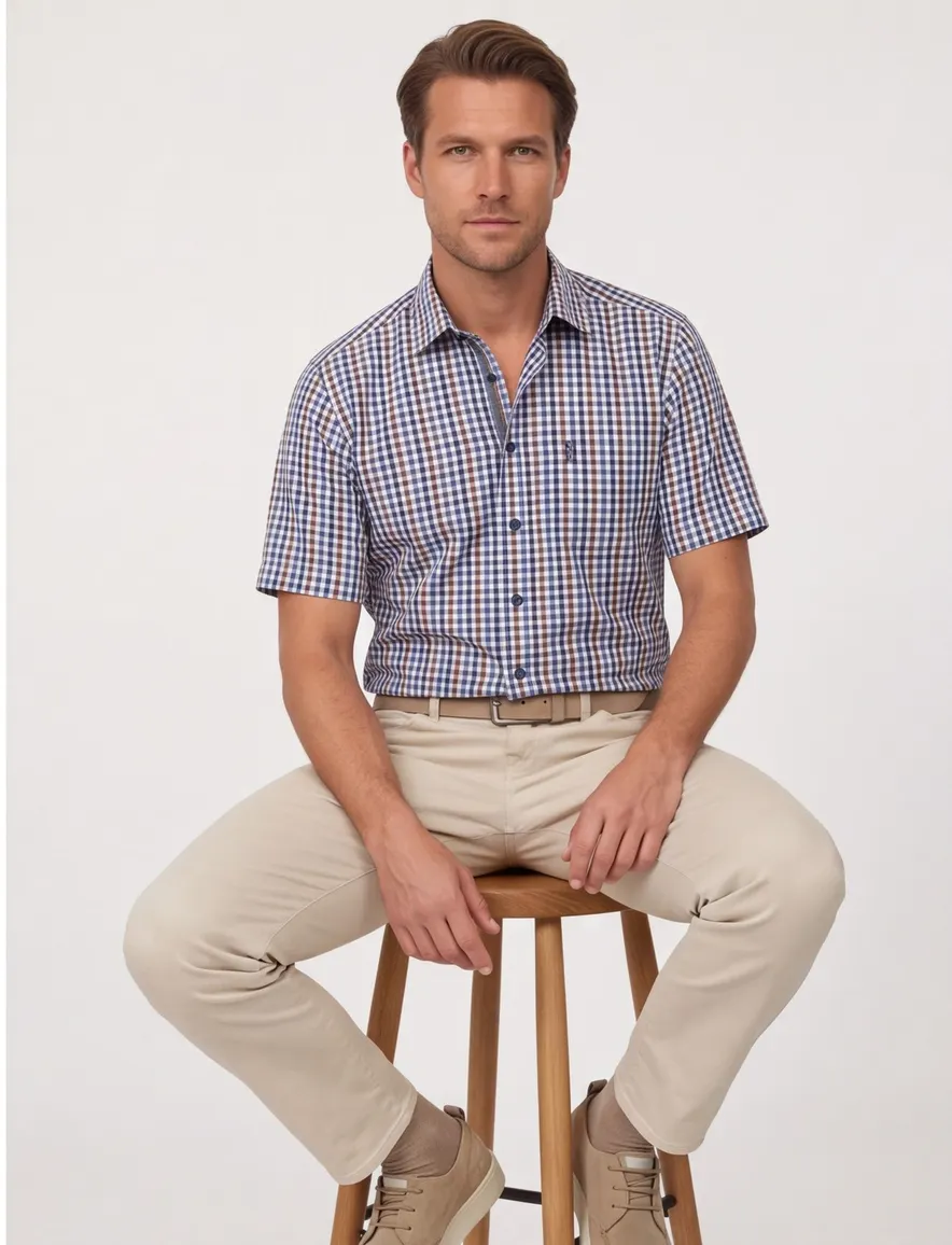 Casa Moda Casual Fit overhemd blauw met ruit