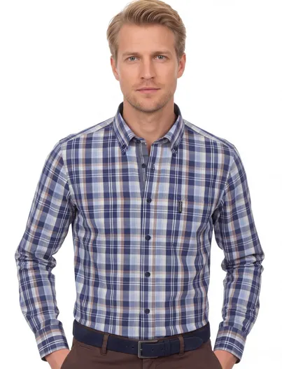Casa Moda Casa Moda Casual fit Overhemd blauw geruit met borstzak