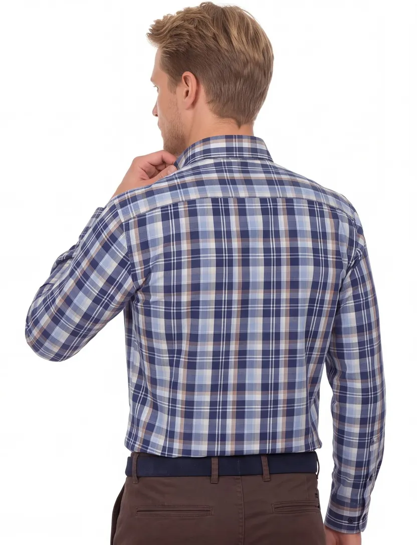 Casa Moda Casual fit 100% katoen Overhemd blauw geruit